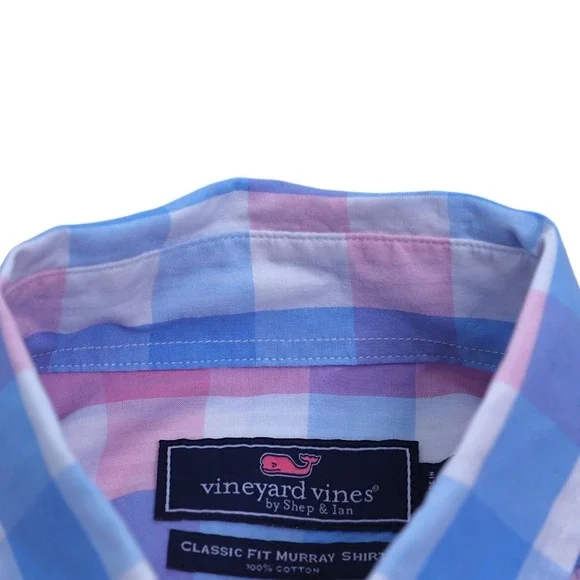 Vineyard Vines M Classic‎ Fit Murray Shirt Plaid Pink Blue Button Down - Picture 3 of 12